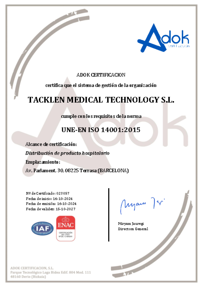 Certificaciones ISO 9001 y 14001 de Tacklen