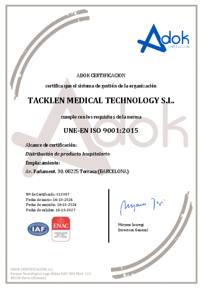 Certificaciones ISO 9001 y 14001 de Tacklen