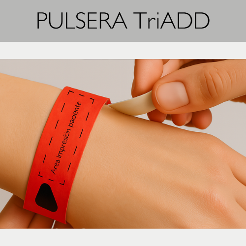 pulsera de triaje de color rojo triadd en entorno hospitalario