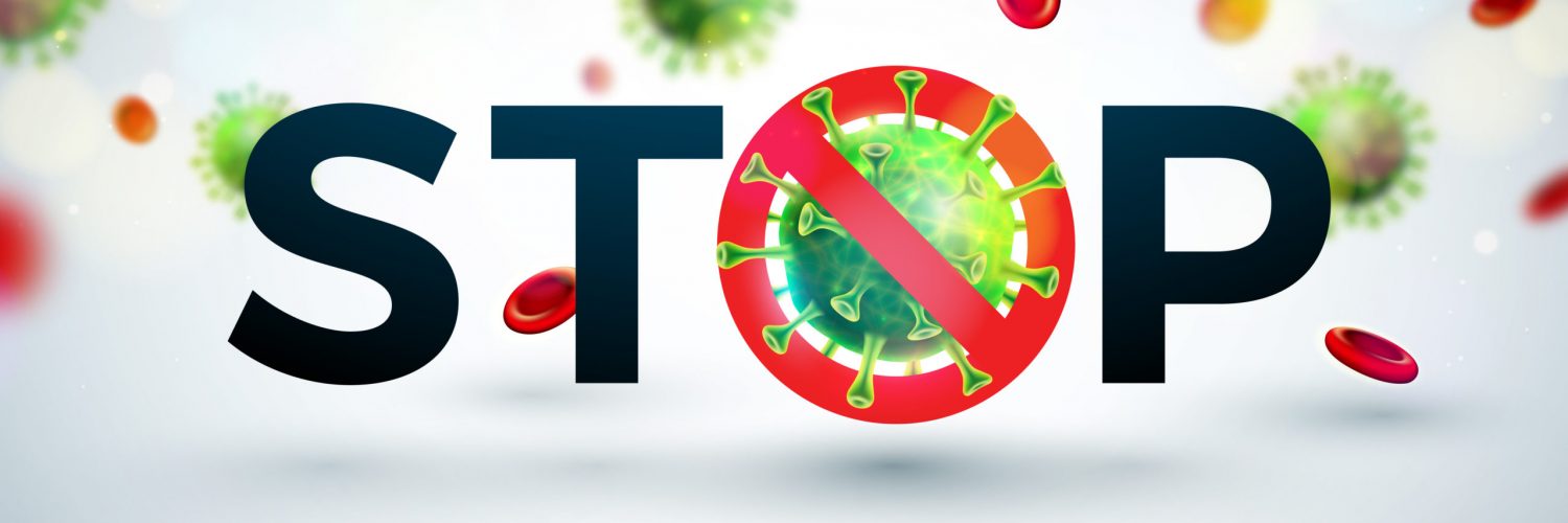 Covid-19. Coronavirus Outbreak Design with Falling Virus and Blood Cell in Microscopic View on Light Background. Vector 2019-ncov Corona Virus Illustration on Dangerous SARS Epidemic Theme for Banner. Stop Coronavirus Design with Falling Covid-19 Virus and Blood Cell in Microscopic View on Light Background. Vector 2019-ncov Corona Virus Outbreak Illustration on Dangerous SARS Epidemic Theme for Banner